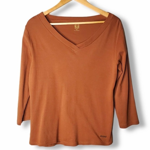 Anne Klein Sport V-Neck Top Burnt Orange Size Medium - Picture 1 of 8